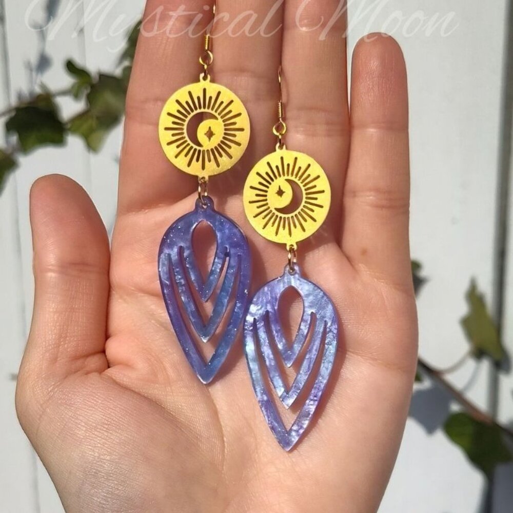 Glittery Shimmering Dangle Earrings Fairy Magical Geometric Handmade Jewelry Wit